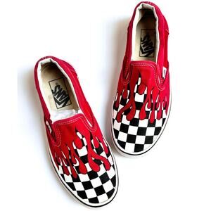 Vans Off The Wall Unisex Skate Shoes Flame Red Checkered Slip On W5.5 M3.5